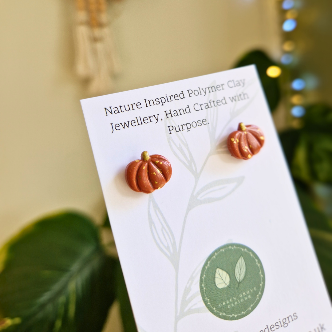 Gold Accent Pumpkin Stud Earrings