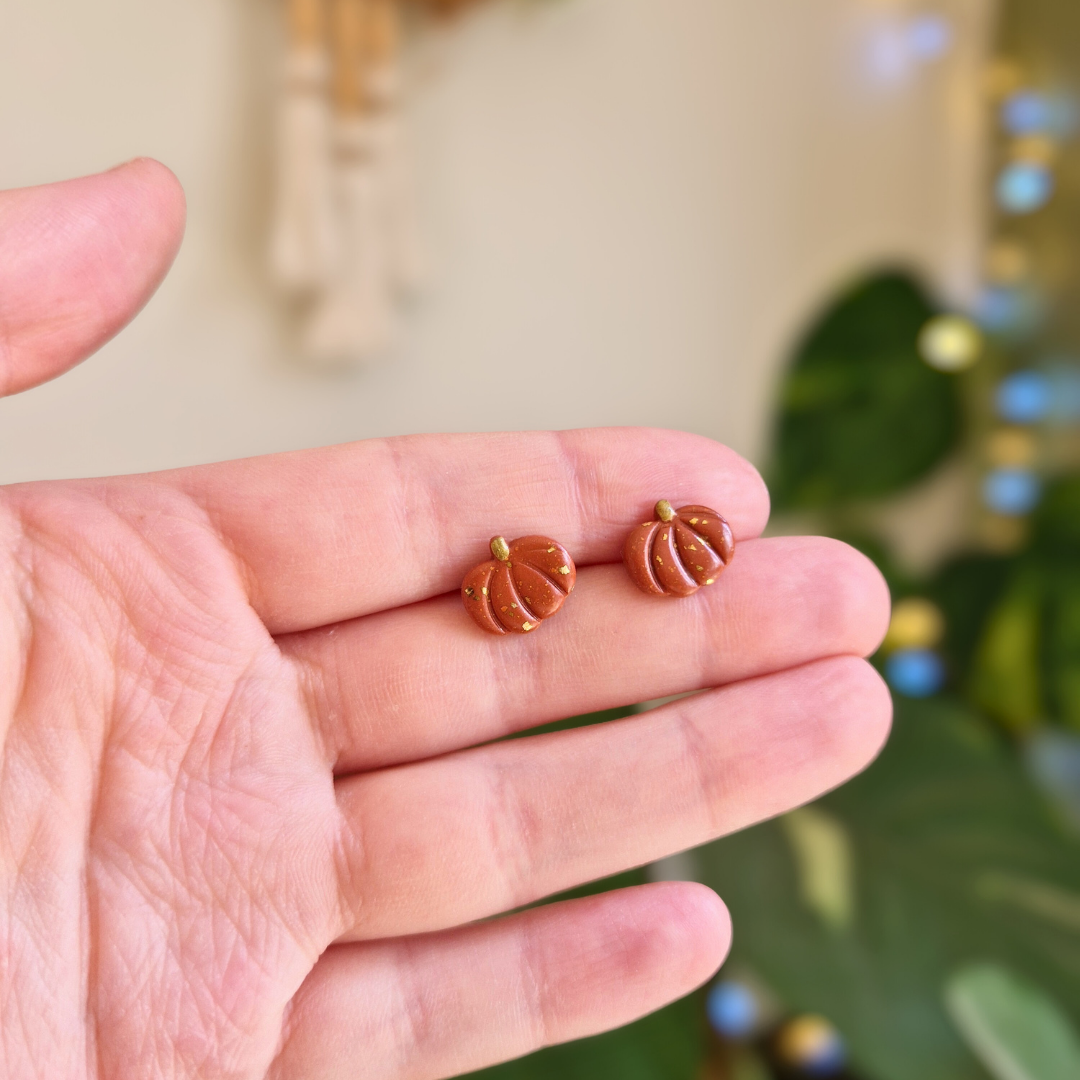 Gold Accent Pumpkin Stud Earrings