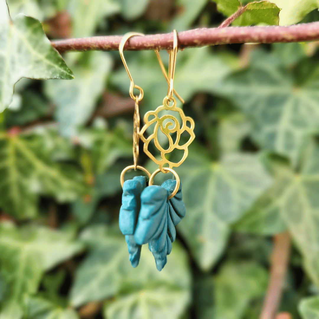 Classic Rose Leaf Polymer Clay Hook Earrings