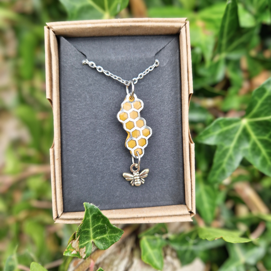 Polymer Clay and Resin Bee and Honeycomb Necklace | 20"