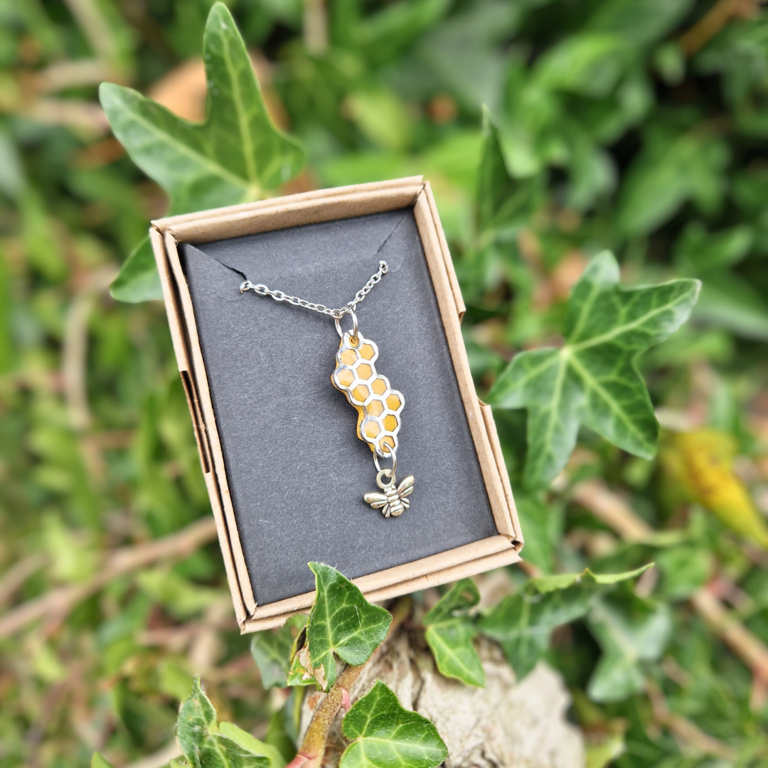 Polymer Clay and Resin Bee and Honeycomb Necklace | 20"