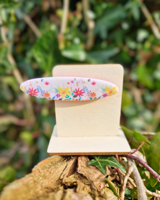 Subtle Spring Floral Print Polymer Clay Hair Clip