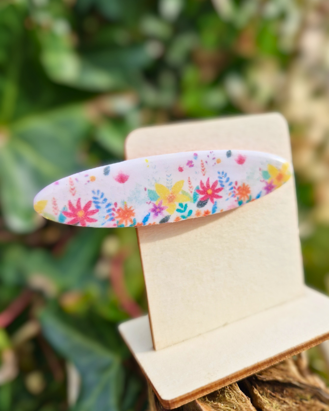 Subtle Spring Floral Print Polymer Clay Hair Clip