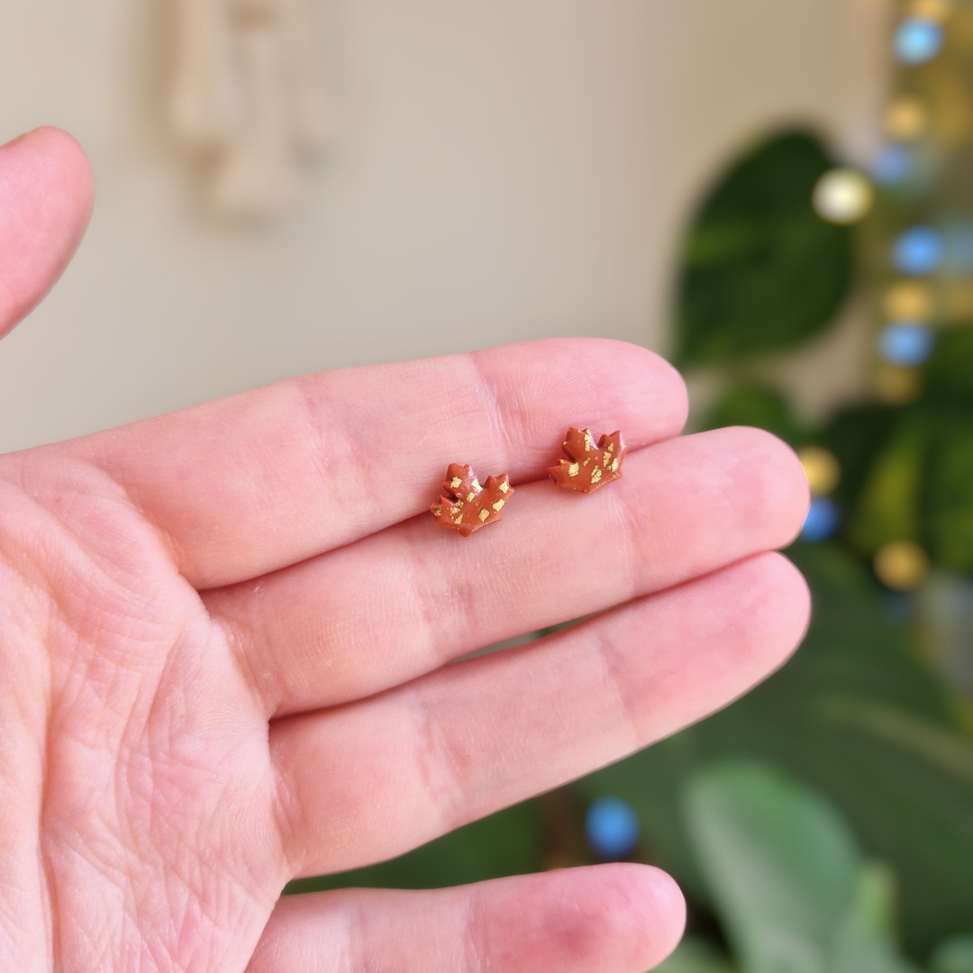 Gold Fleck Maple Leaf Stud Earrings