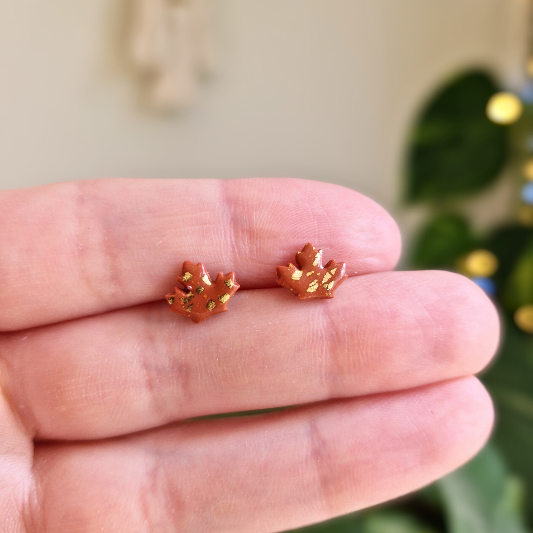 Gold Fleck Maple Leaf Stud Earrings