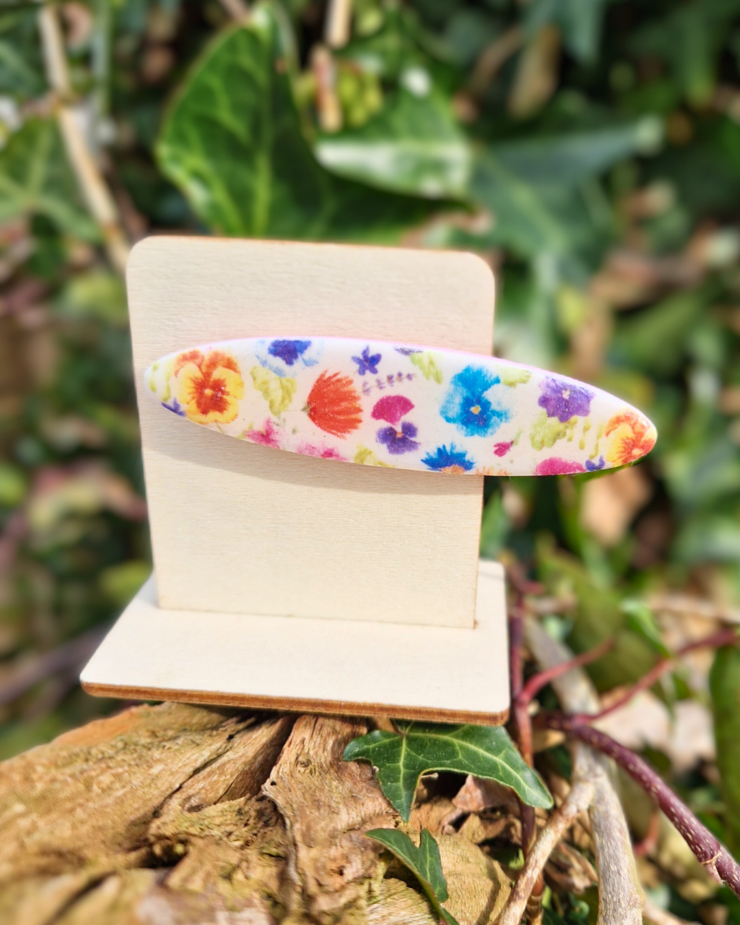 Spring Florals Pansy Print Polymer Clay Hair Clip