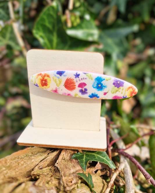 Spring Florals Pansy Print Polymer Clay Hair Clip