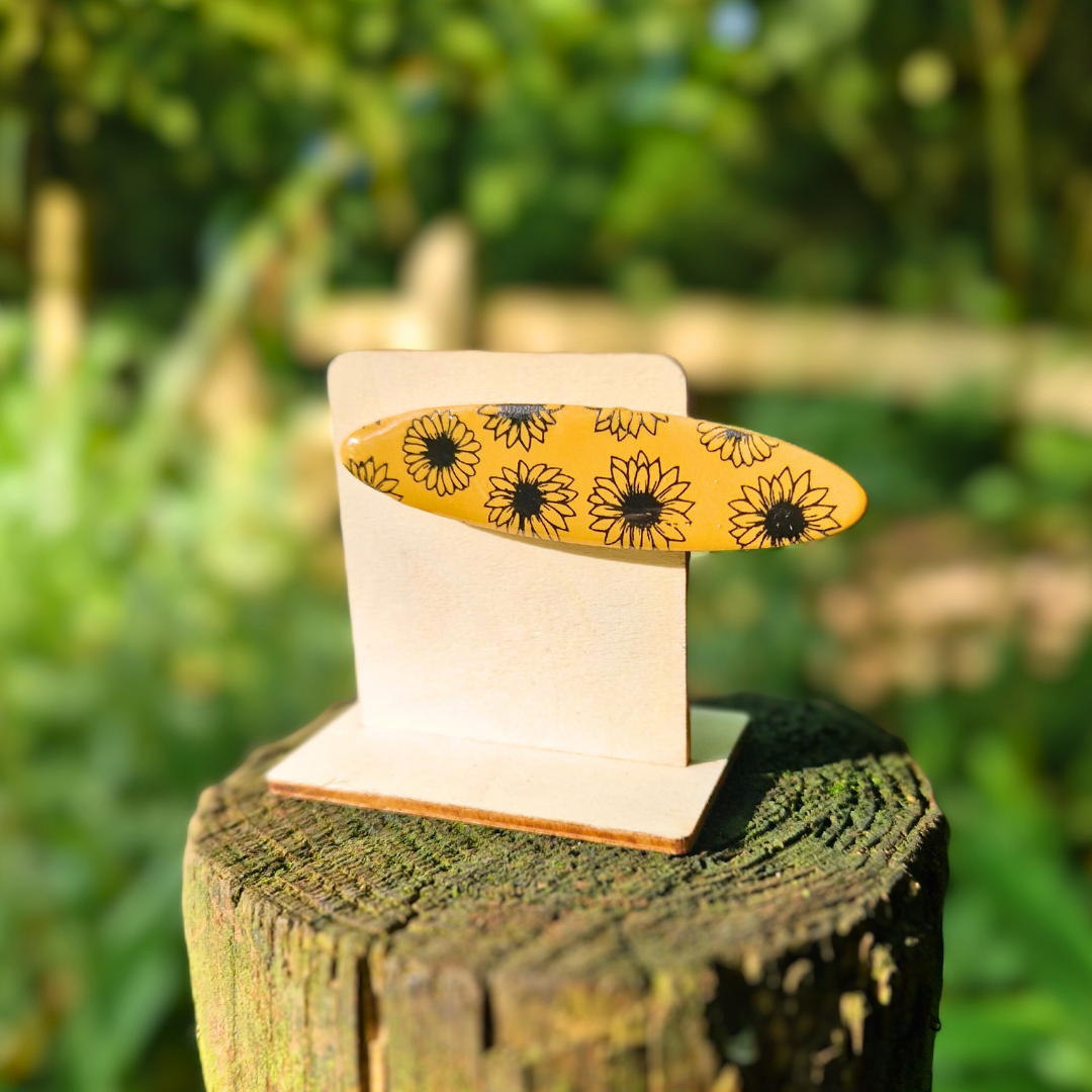 Sunflower Print Polymer Clay Hair Clip