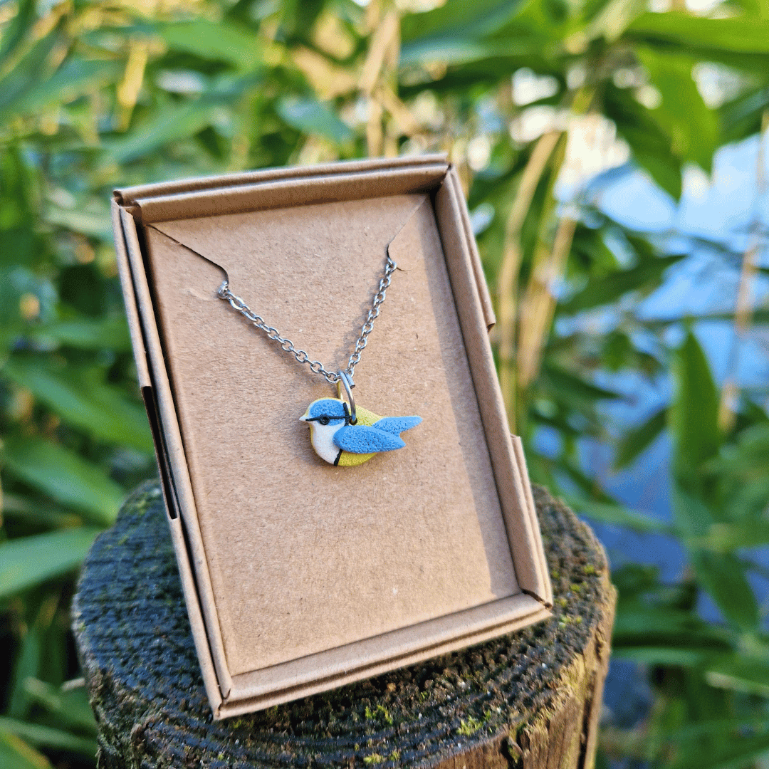 Blue Tit British Bird Polymer Clay 20" Necklace