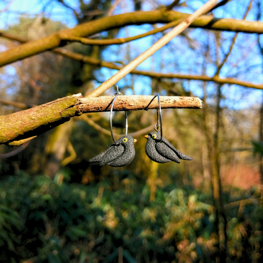 Blackbird British Bird Polymer Clay Hoop Earrings