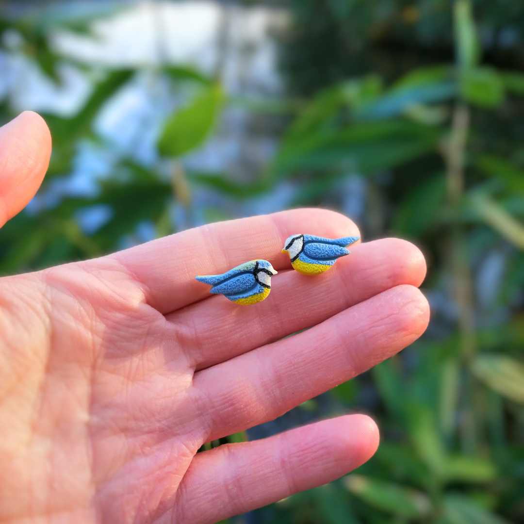 Blue Tit British Bird Polymer Clay Stud Earrings