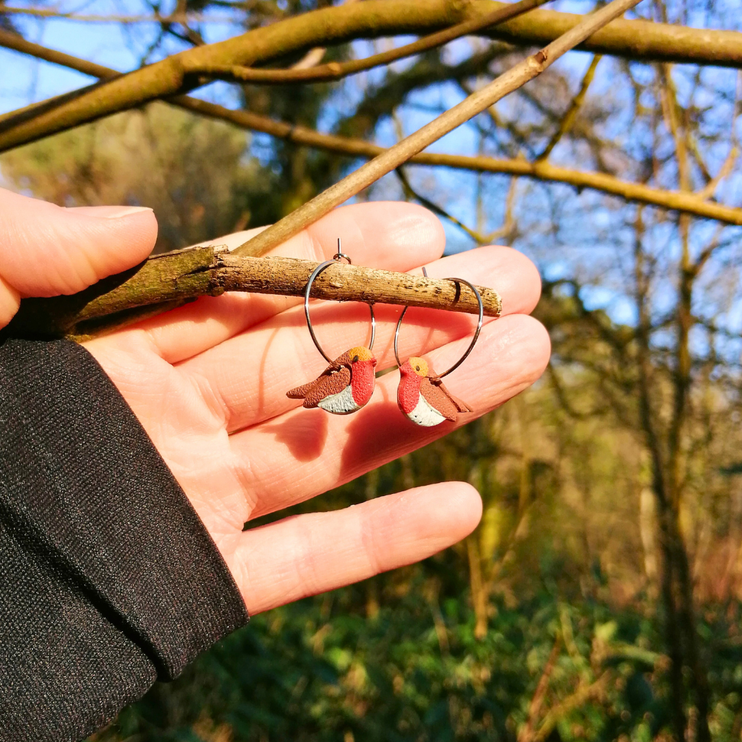 Robin British Bird Polymer Clay Hoop Earrings