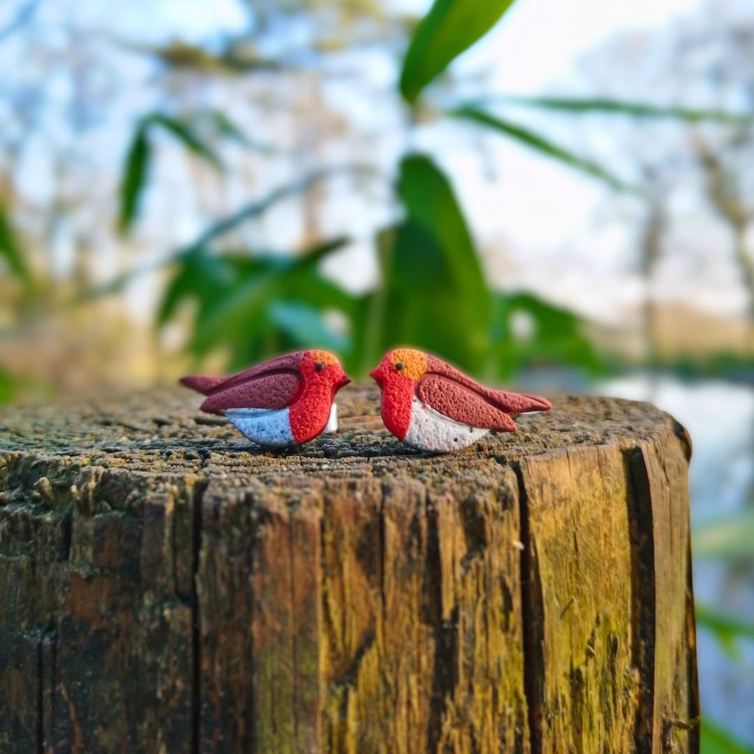 Robin British Bird Polymer Clay Stud Earrings