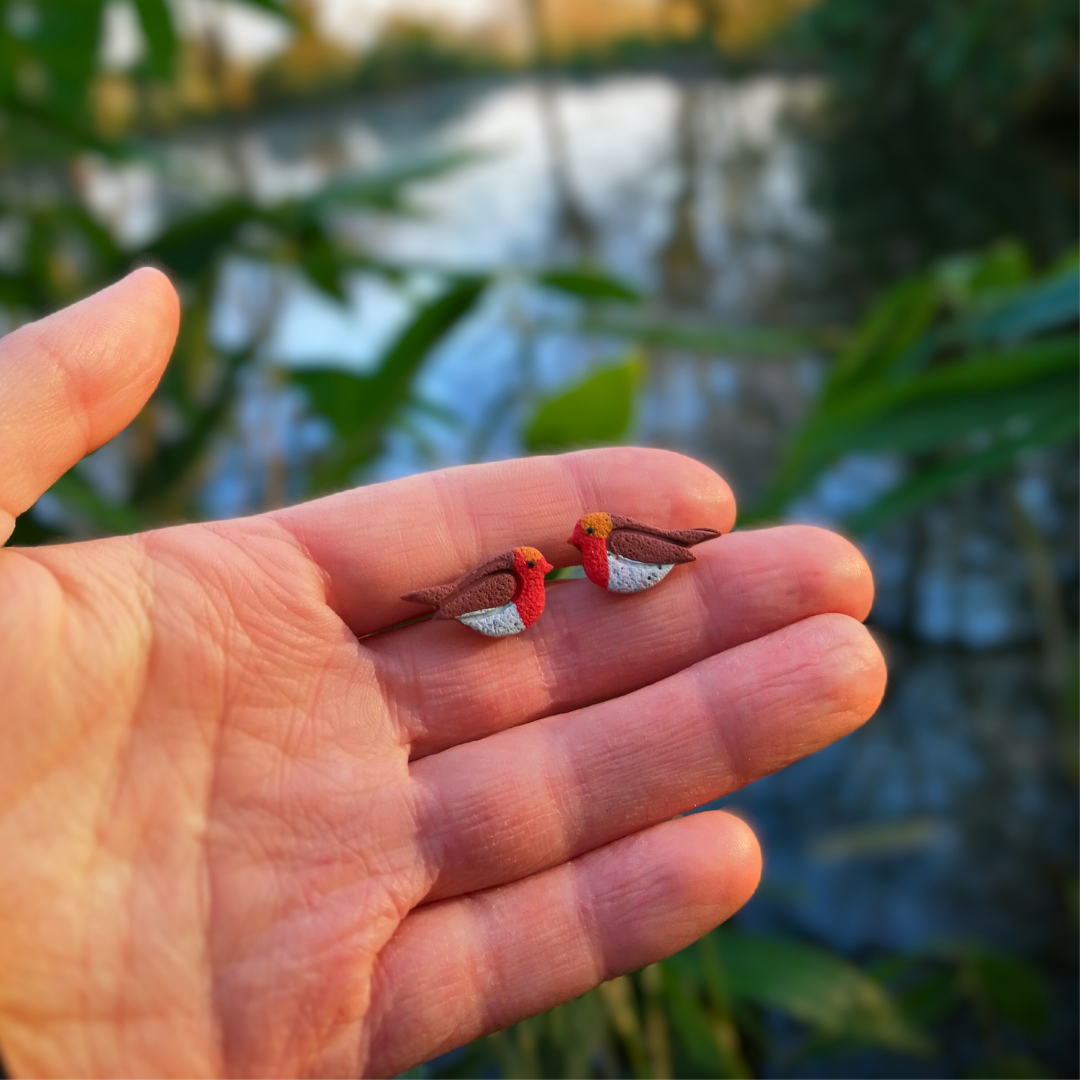 Robin British Bird Polymer Clay Stud Earrings