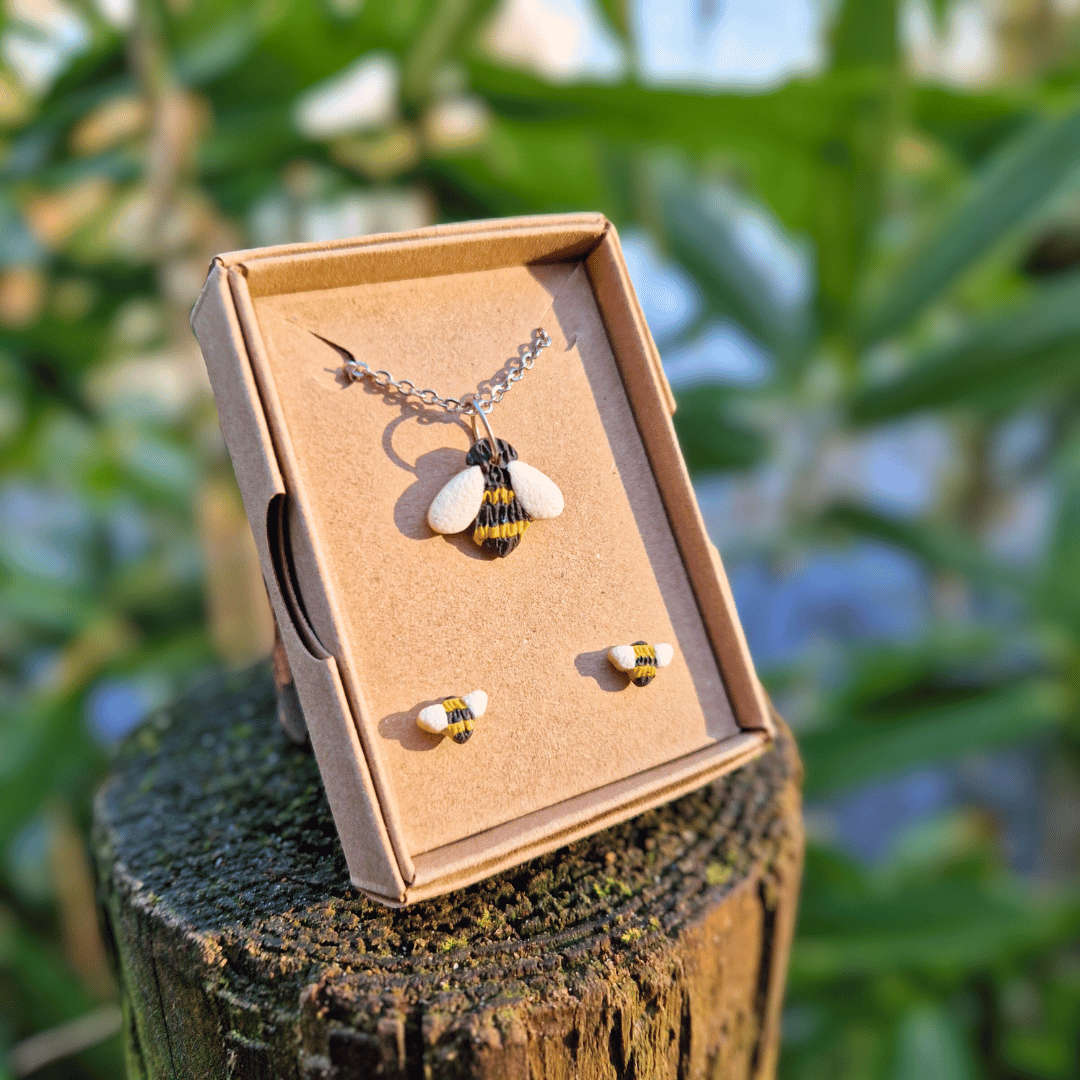 Bumble Bee Polymer Clay Necklace and Stud Set (Small)