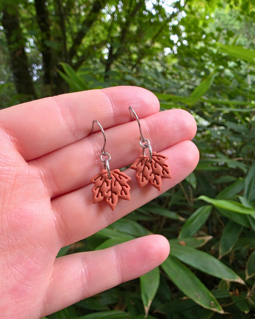 Burnt Orange Maple Leaf Drop Earrings