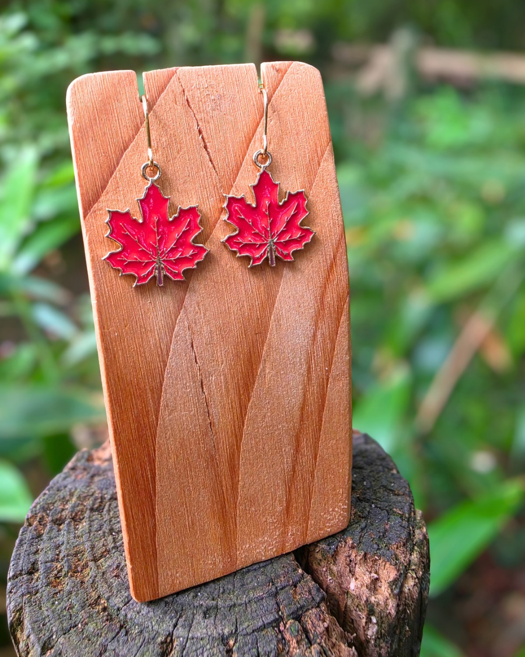 Red Maple Leaf Enamel Charm Earrings