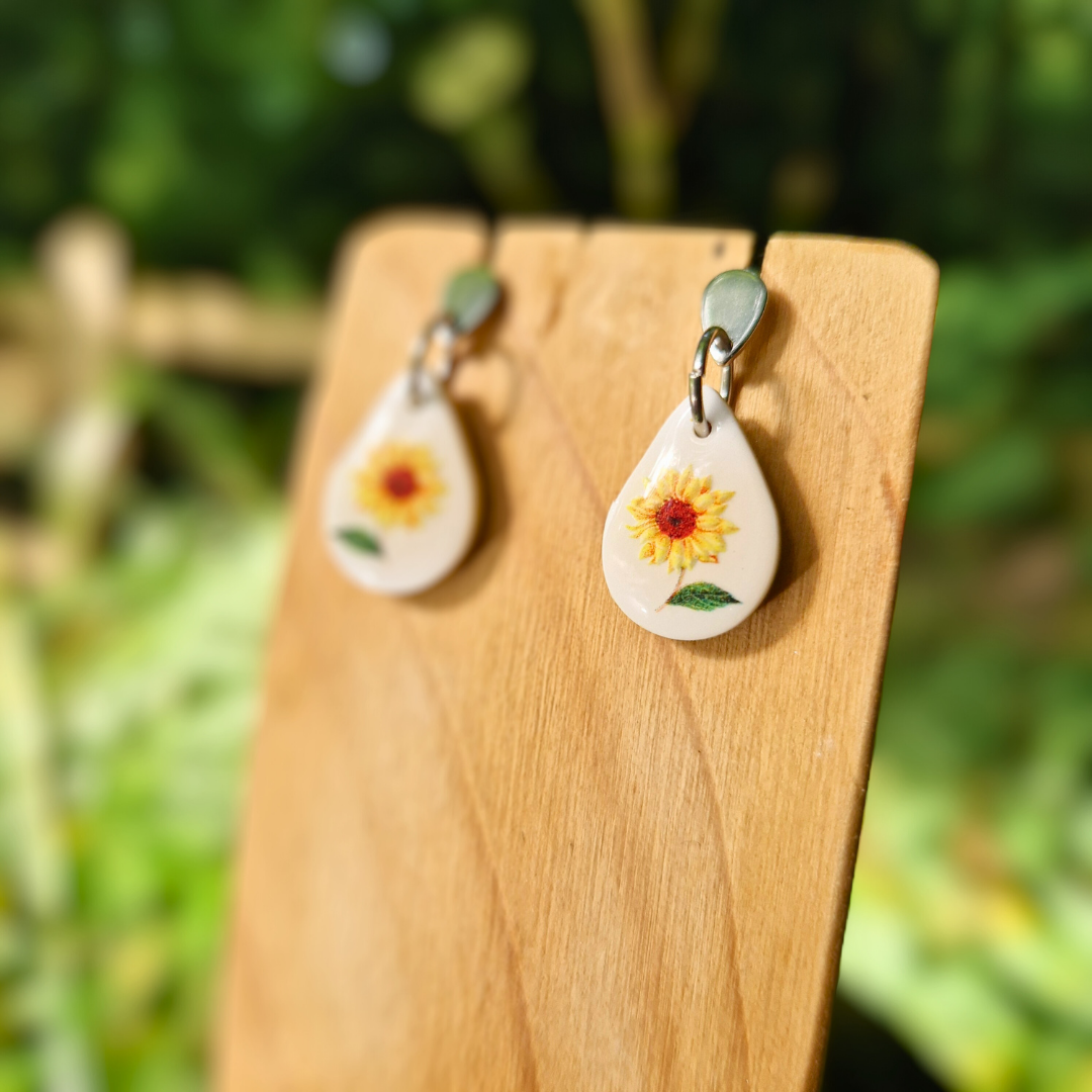 Teardrop Sunflower & Leaf Drop Studs