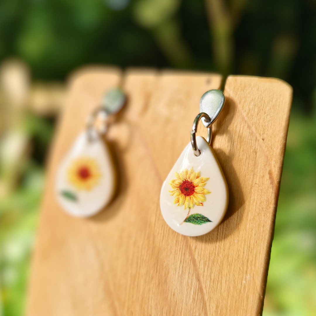 Teardrop Sunflower & Leaf Drop Studs