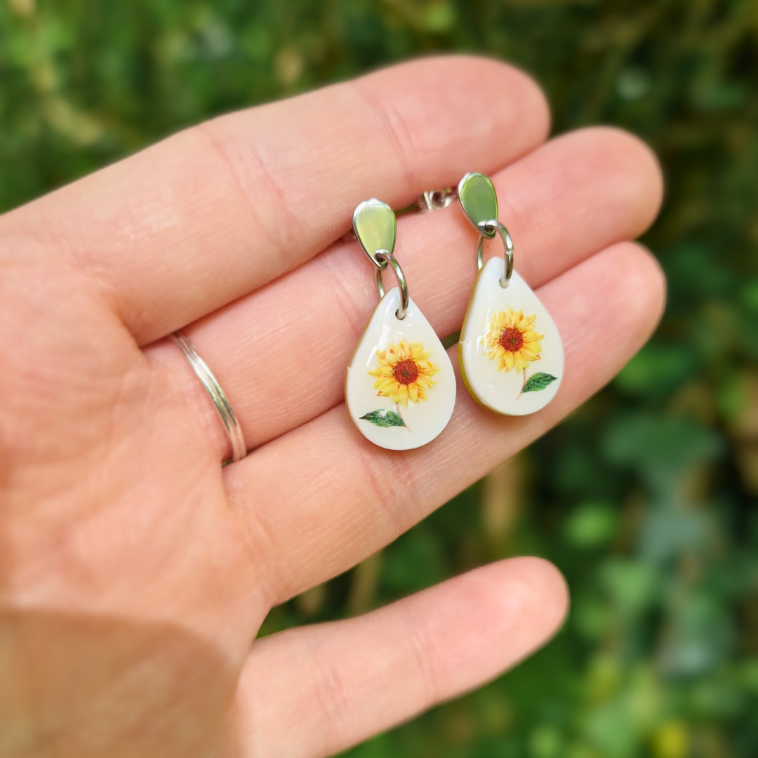 Teardrop Sunflower & Leaf Drop Studs