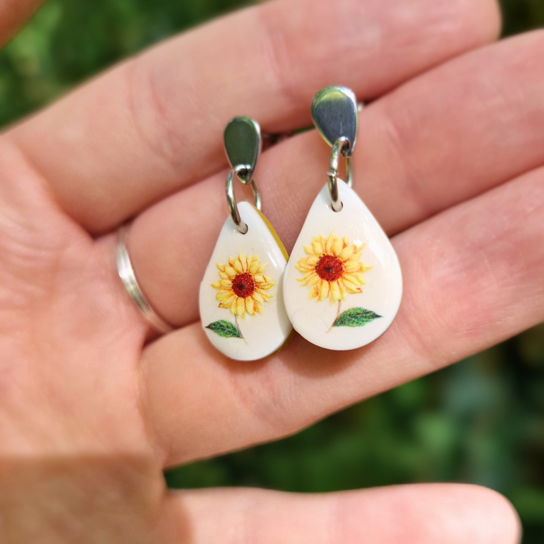 Teardrop Sunflower & Leaf Drop Studs