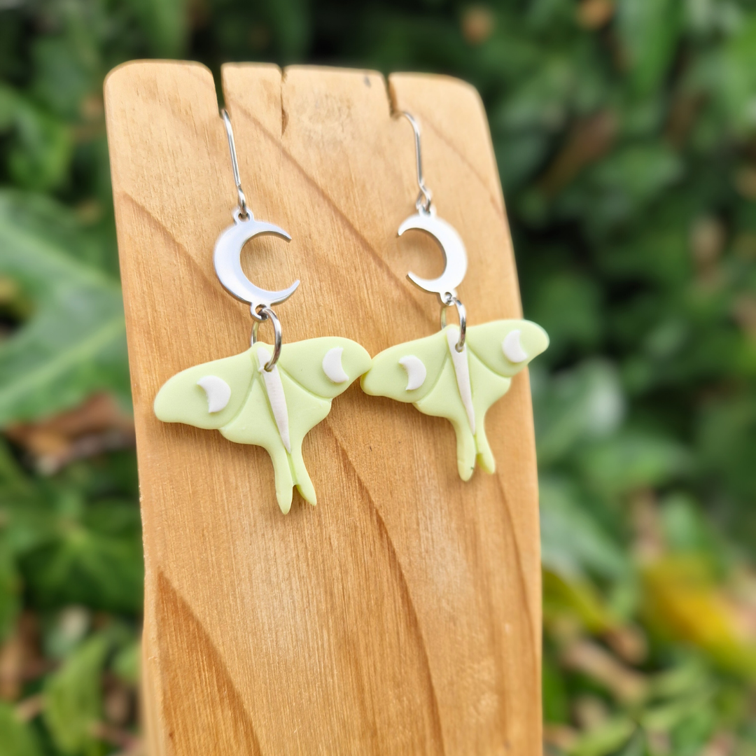 Celestial Luna Moth Hook Earrings