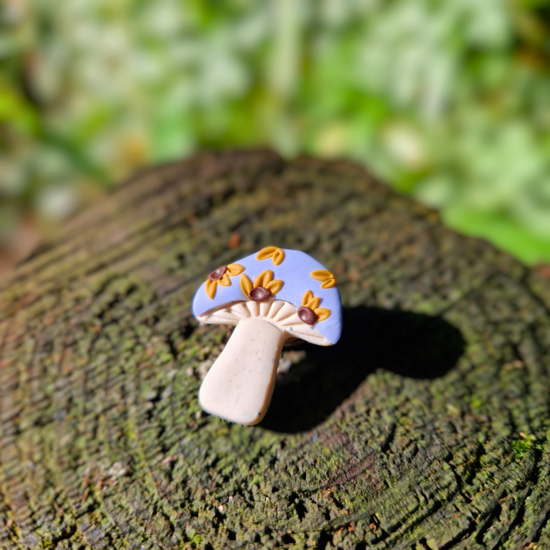 Floral Sunflower Mushroom Pin