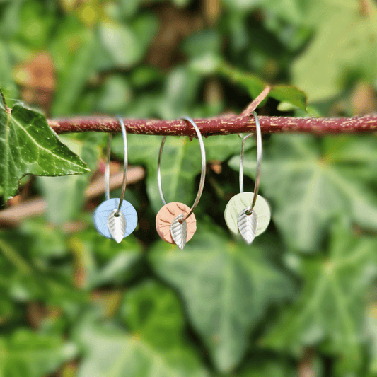 Dainty Leaf Polymer Clay Hoop Earrings - 3 colours