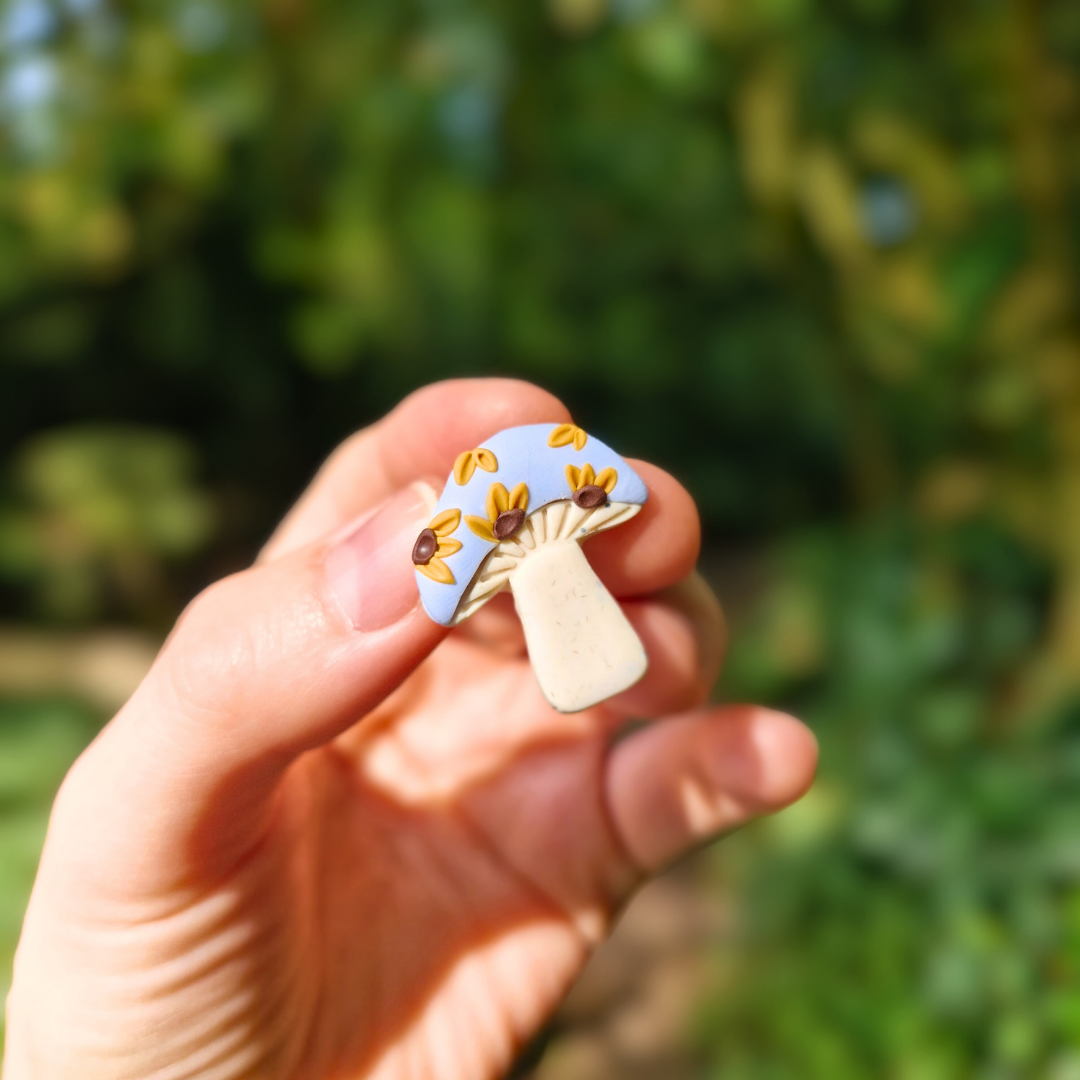 Floral Sunflower Mushroom Pin