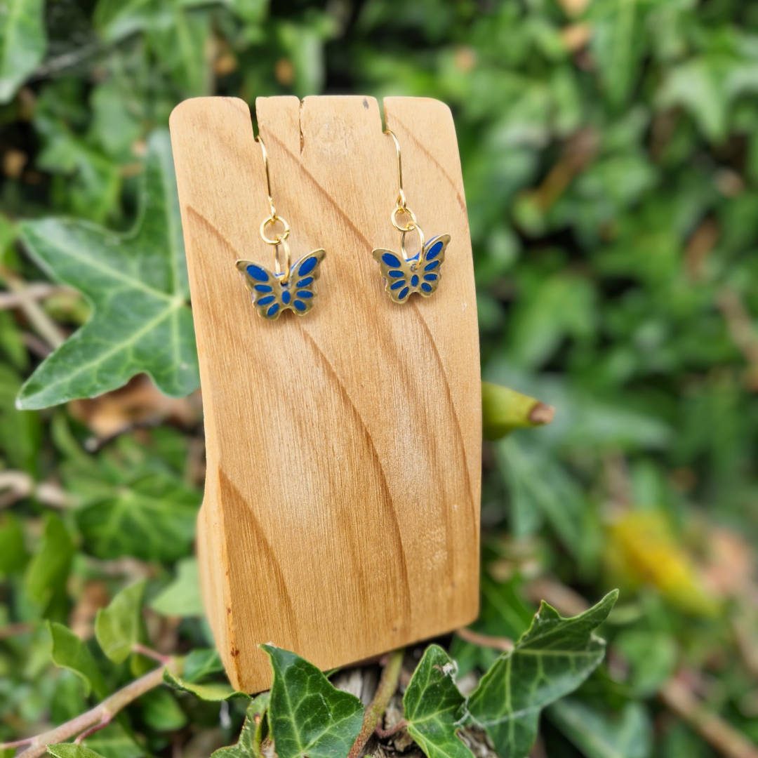 Polymer Clay and Resin Butterfly charm Hook Earrings | Blue