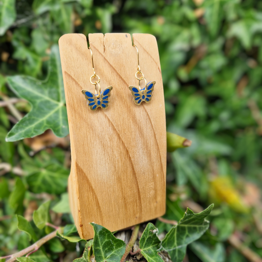 Polymer Clay and Resin Butterfly charm Hook Earrings | Blue