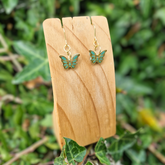 Polymer Clay and Resin Butterfly charm Hook Earrings | Turquoise