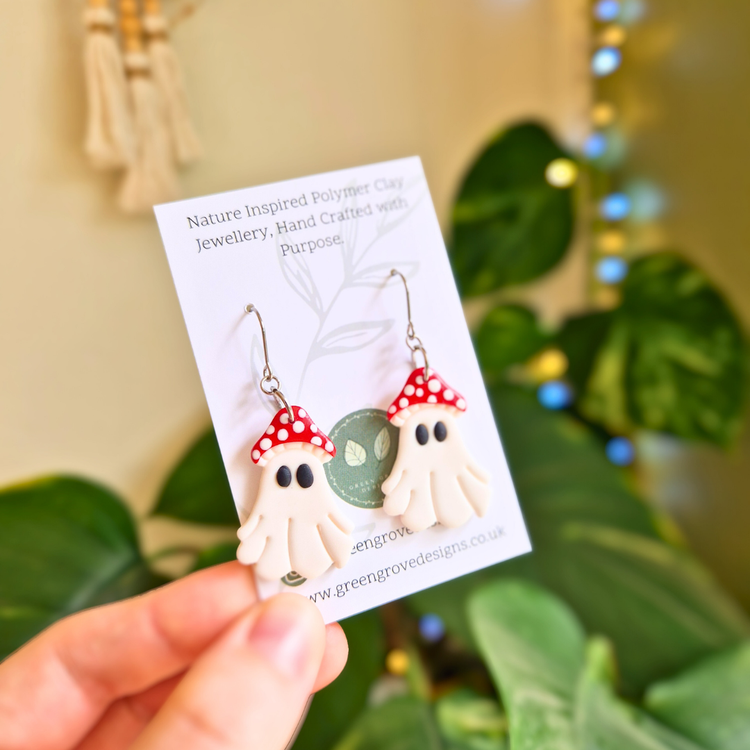 Halloween Toadstool Ghost Drop Earrings