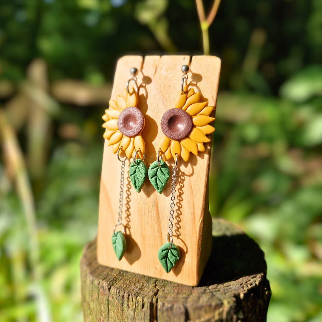 Half Sunflower and Leaf Drop Studs