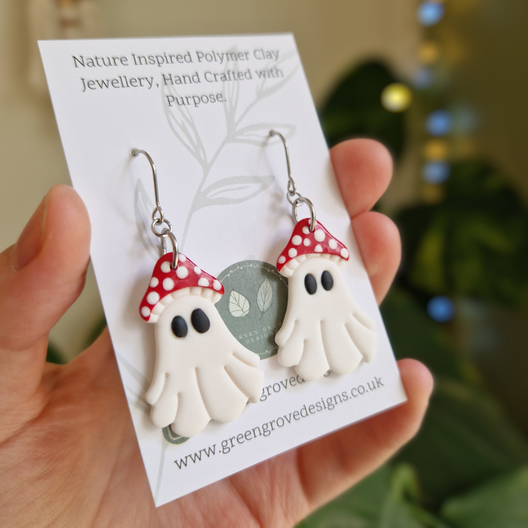 Halloween Toadstool Ghost Drop Earrings