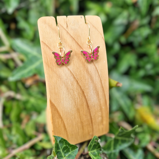 Polymer Clay and Resin Butterfly charm Hook Earrings | Pink