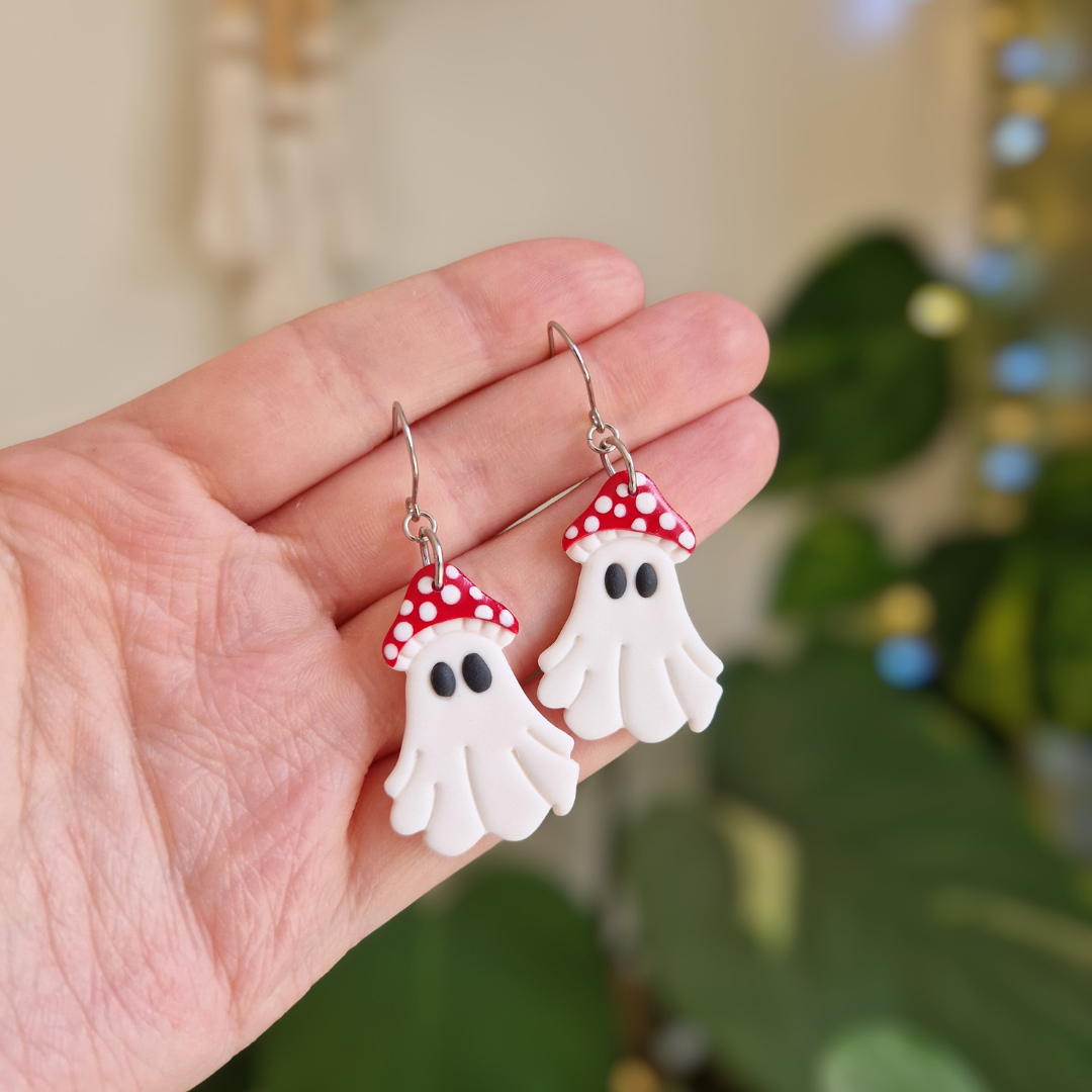 Halloween Toadstool Ghost Drop Earrings