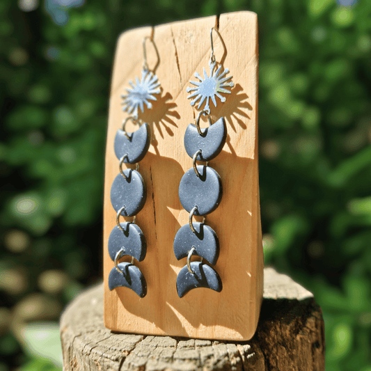 Galaxy Blue and Silver Moon Phase Earrings