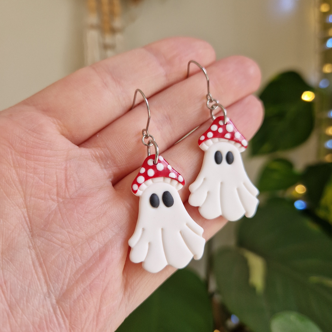 Halloween Toadstool Ghost Drop Earrings