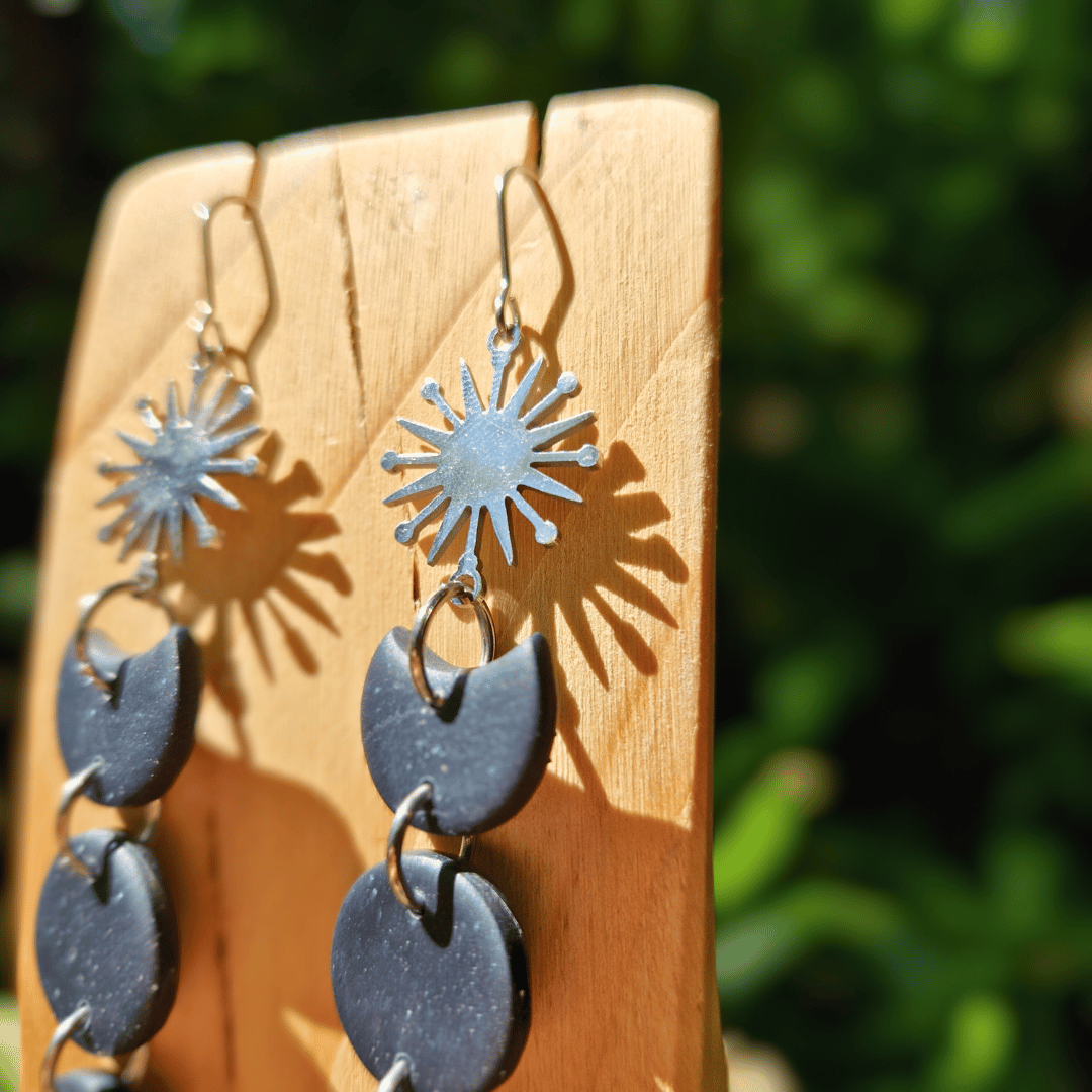 Galaxy Blue and Silver Moon Phase Earrings