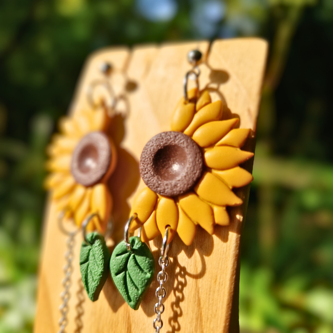 Half Sunflower and Leaf Drop Studs