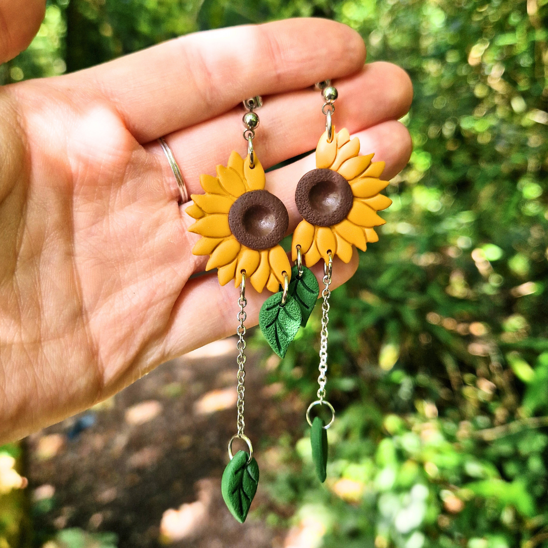 Half Sunflower and Leaf Drop Studs