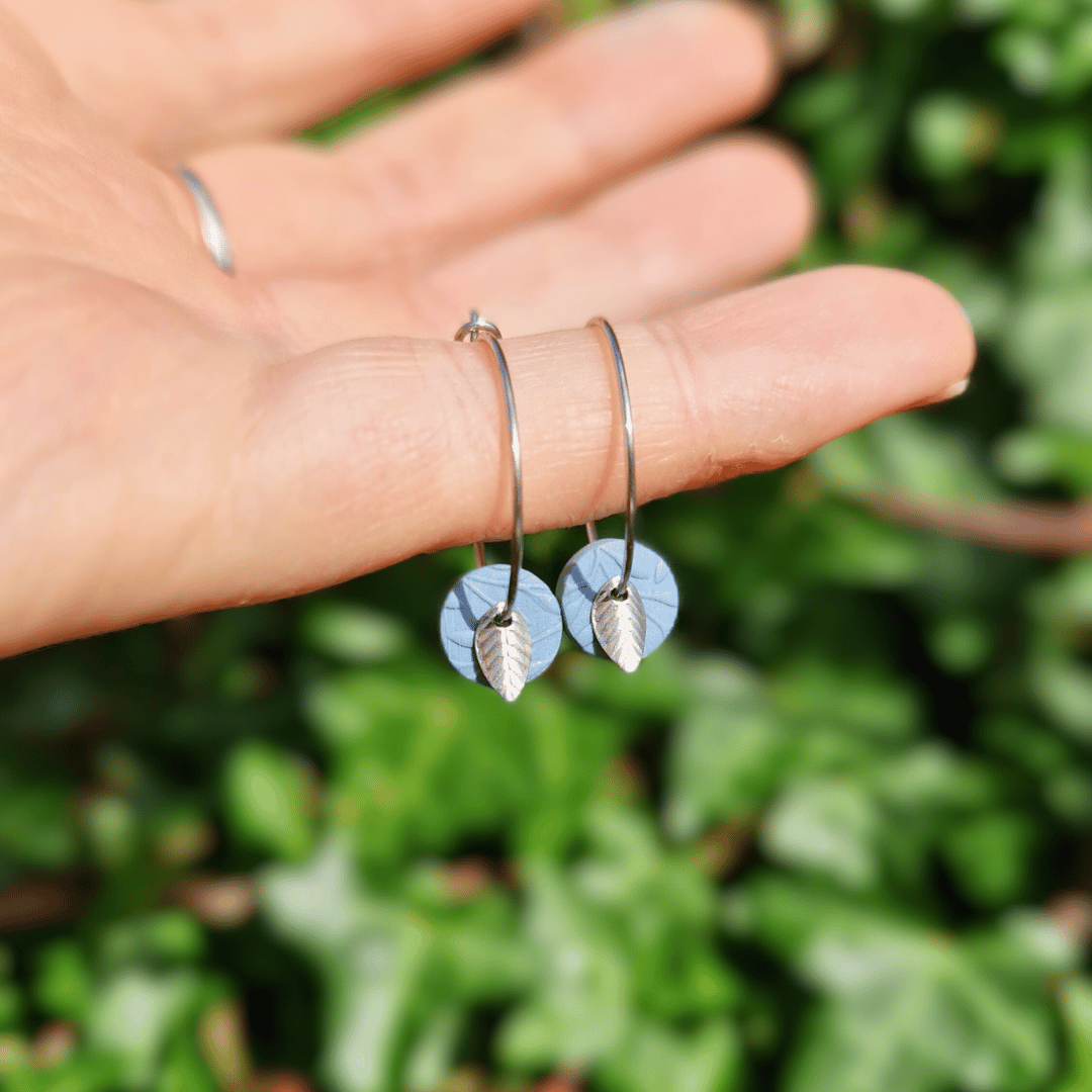 Dainty Leaf Polymer Clay Hoop Earrings - 3 colours