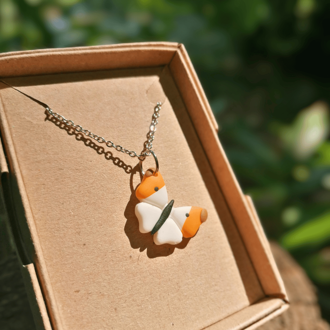 Orange-Tip Butterfly Polymer Clay 20" Necklace