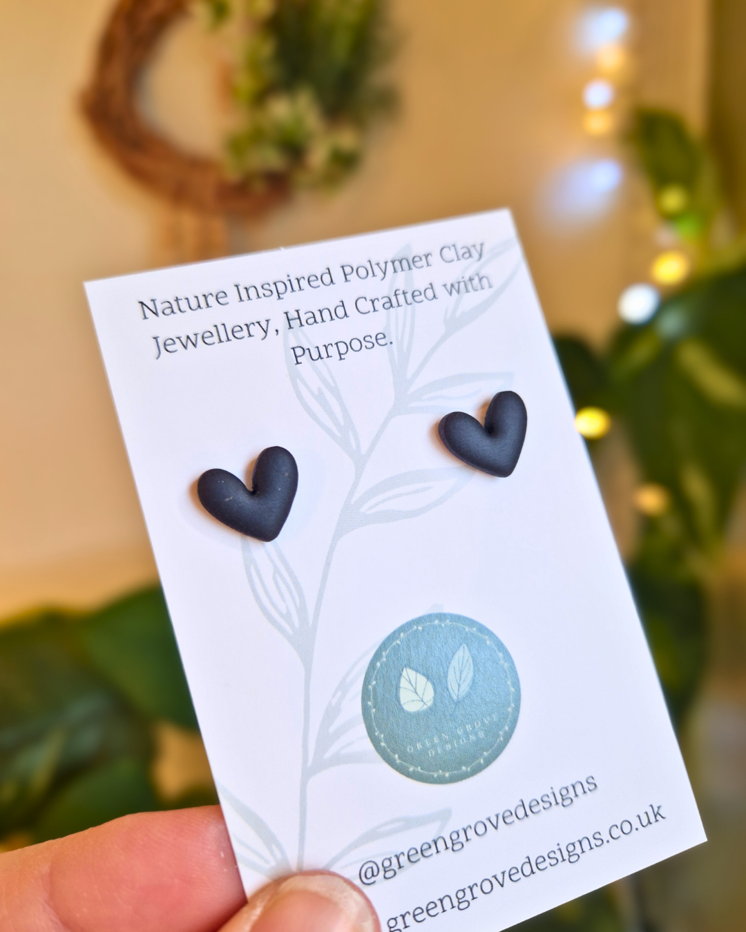 Classic Black Heart Studs