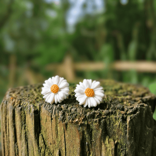 Intricate Daisy Polymer Clay Stud Earrings, Hand Crafted in Dorset.