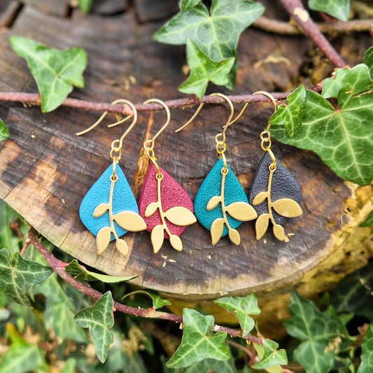 Classic Polymer Clay Diamond Leaf Hook Earrings - 4 colours