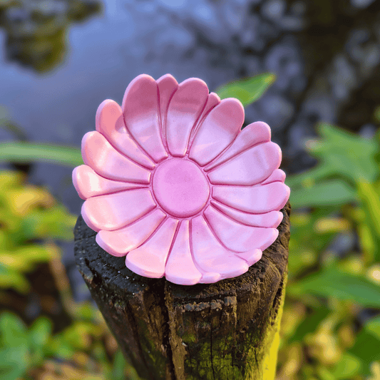 Pink Shimmering Polymer Clay Daisy Trinket Dish, Hand Crafted in Dorset.
