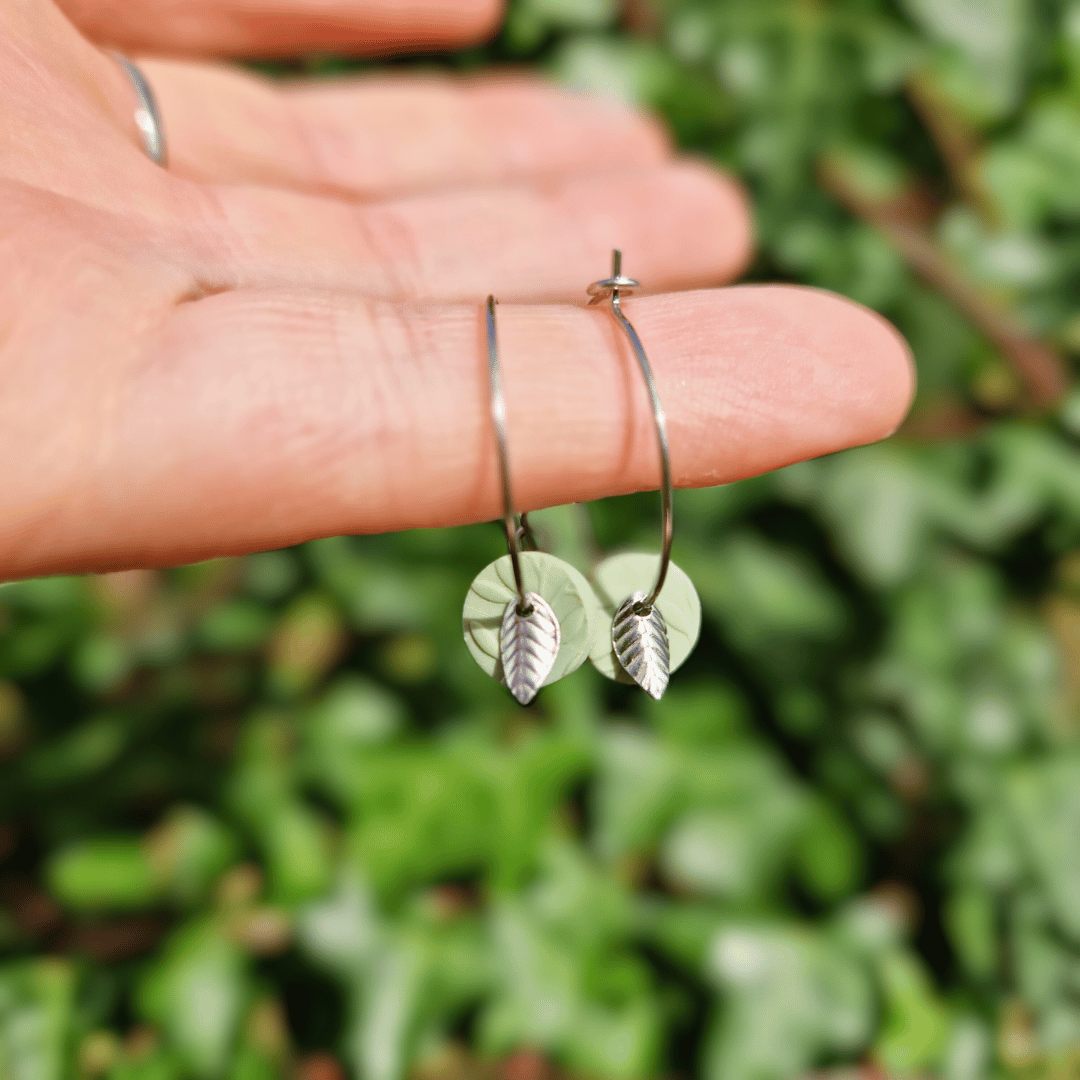 Dainty Leaf Polymer Clay Hoop Earrings - 3 colours