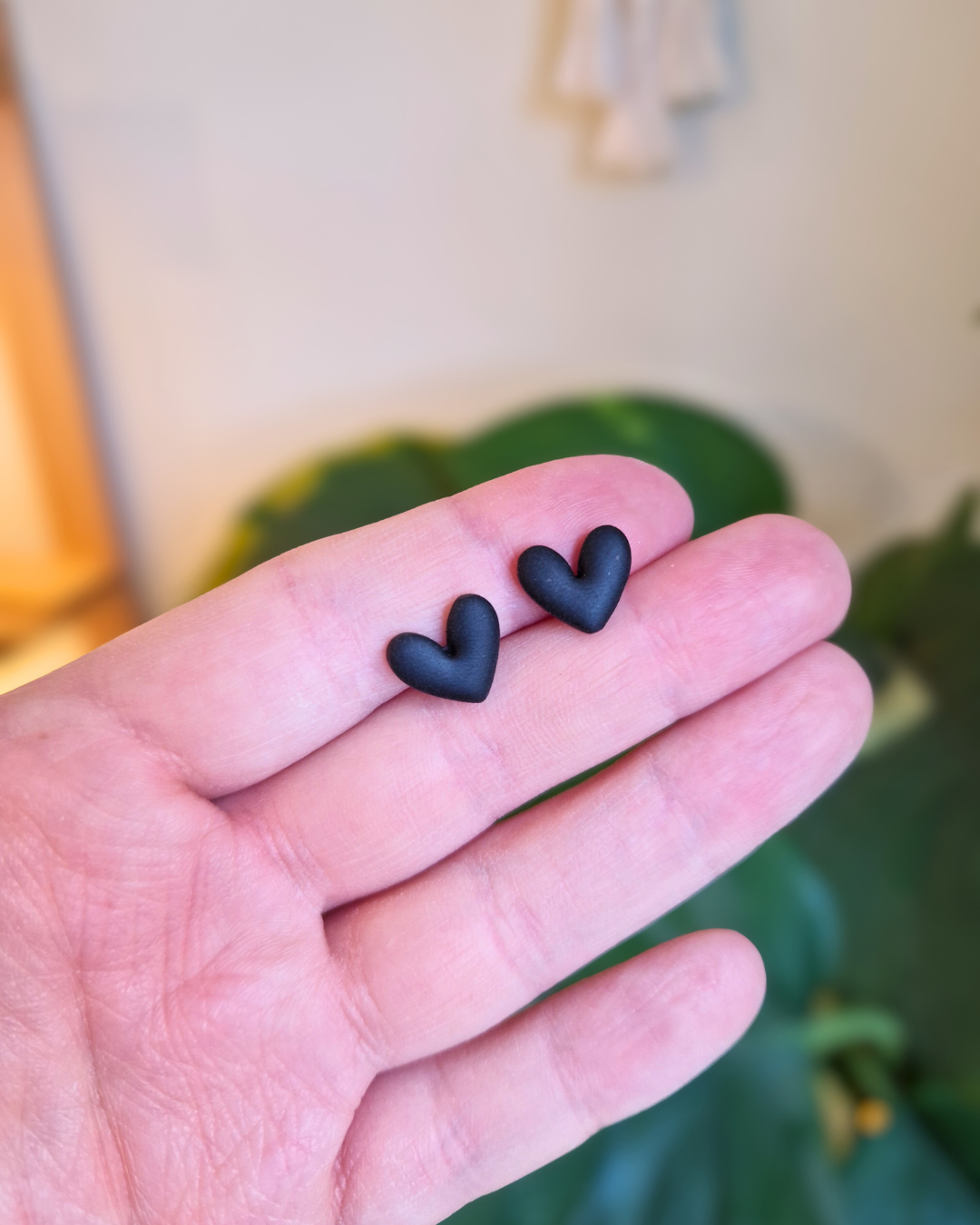 Classic Black Heart Studs
